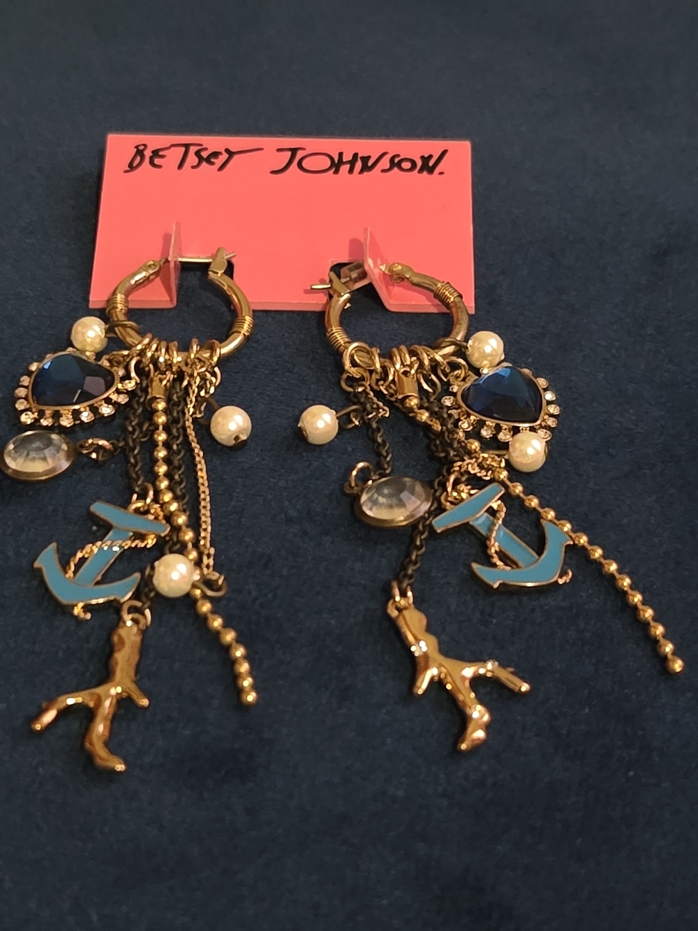 Betsey Johnson Gold-Tone Dangle Earrings with Blue Accents